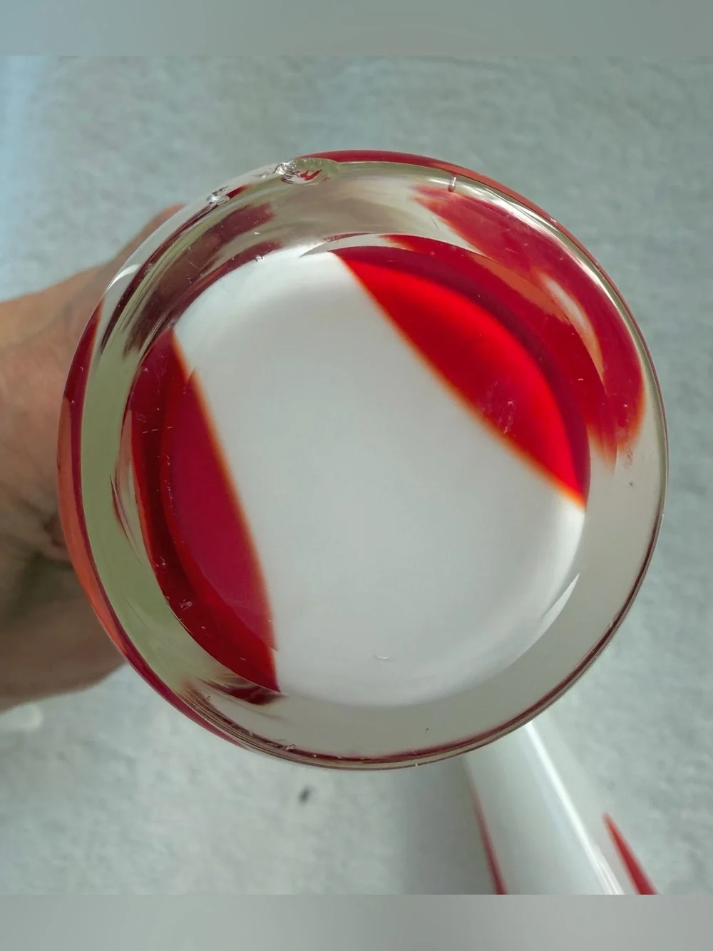 2 Vintage Murano Hand-Blown Art Glass Vases White Base Red Pulled Cane Dots